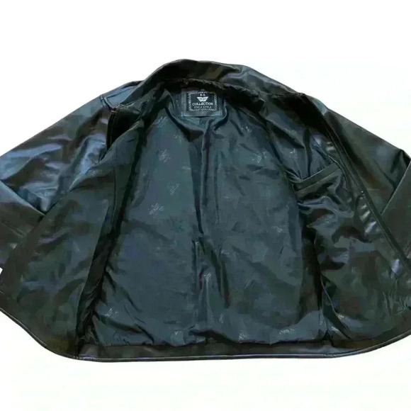 EA Collection Italy Style Mens Black Leather Jacket Size XXL Full Zip Moto Biker - Picture 4 of 11